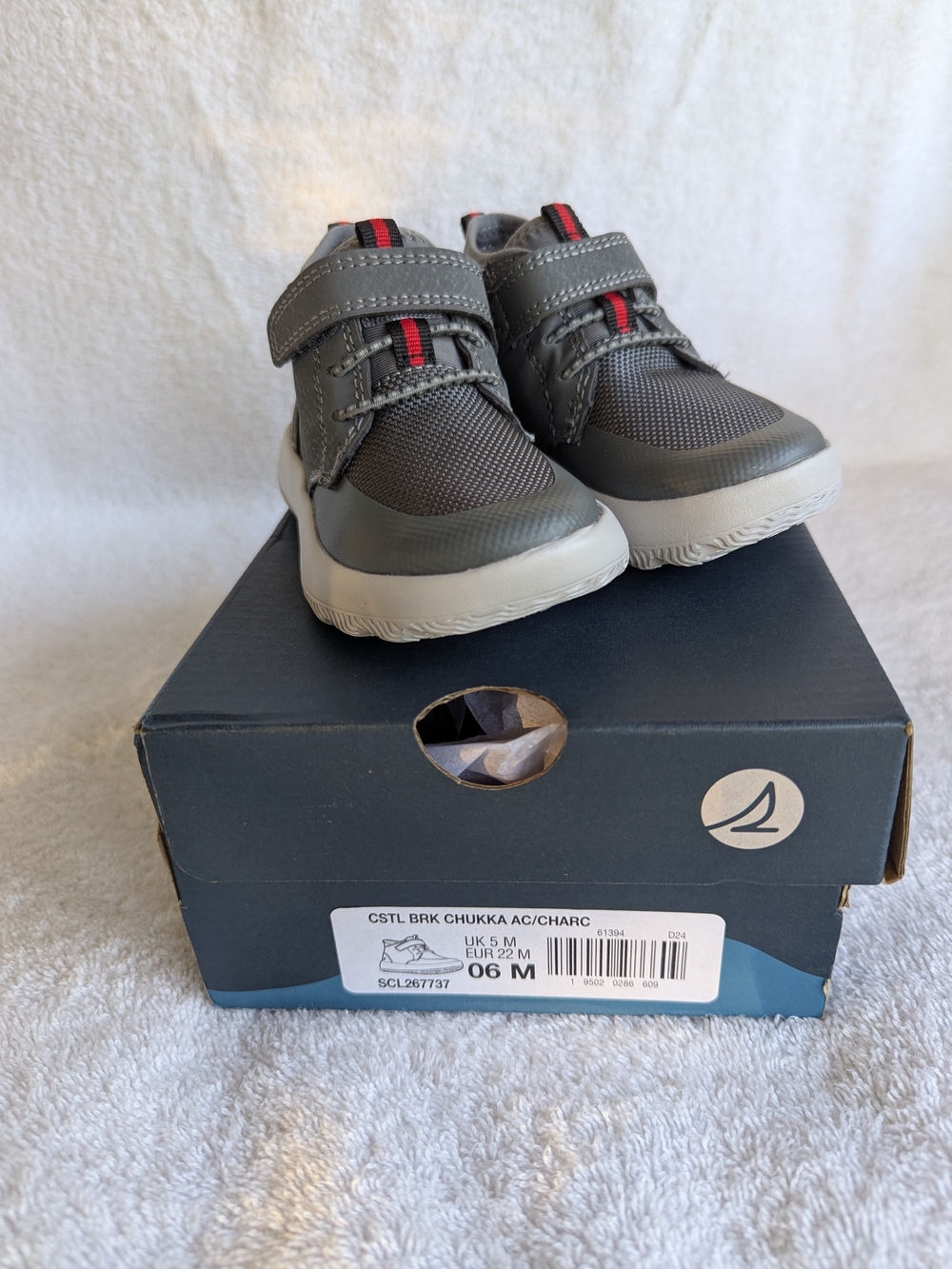 Sperry Kids Grey Athletic Strap Sneakers with Red Accent